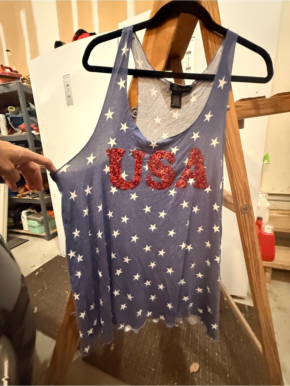 Miss Chievous Blue Star Tank with Red Sequin USA